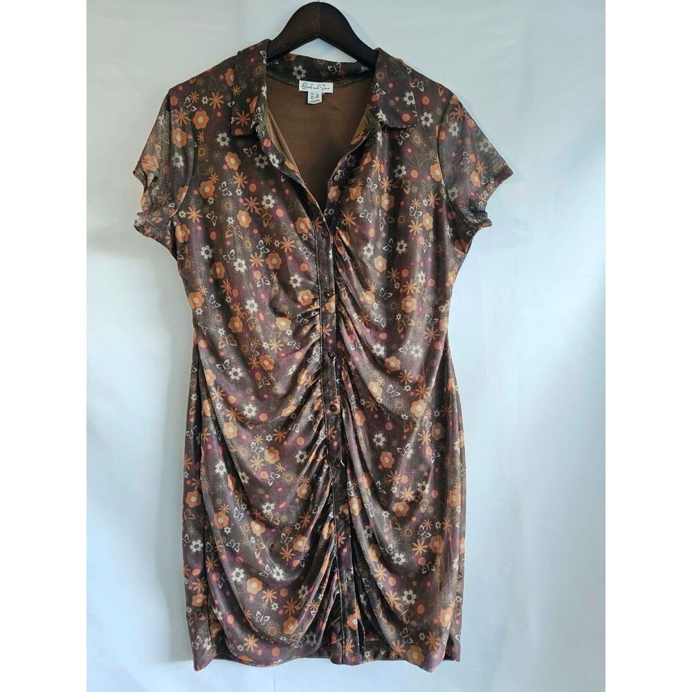Retrocore Birch and Stone Floral Ruched Button Front Dress XL